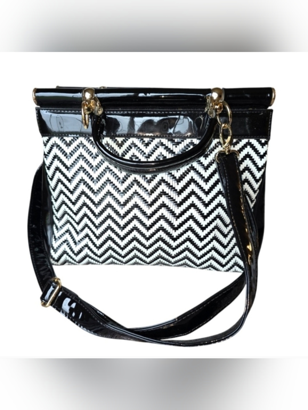 Julia & Michael Chevron Zig Zag Patent Leather Satxhel With Shoukder Strap